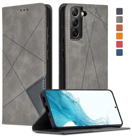 Handyhülle für Samsung Galaxy S22 Hülle, Schutzhülle S22 5G Leder Wallet Kartenfach Flip Case Standfunktion Stoßfeste Klapphülle für Samsung S22 6.1 Zoll Handytasche Cover (Grau)