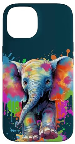 Hülle für iPhone 14 Bunter Elefant Aquarell Farbspritzer Tierkunst