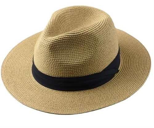 MOHUIED Strohhut Große Größe XL61-64cm Hüte Männer Frauen Strand Breiter Krempe Strohhut Dame Sommer Sonnenhüte Plus Größe Fedora Hut 55-57cm 58-60cm(Khaki,XL 61-64cm)