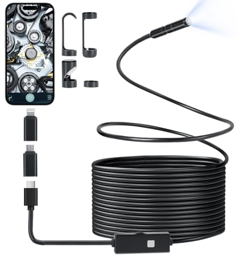 Romon Telecamera per Ispezione, 8.2mm Endoscopio Industriale, Endoscopio 10800P HD Endoscopio Telecamera Ispezione Tubi Impermeabile IP67 Digitale Ispezione Fotocamera con 8 luci a LED Per Smartphone