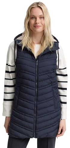 Tom Tailor Damen Longstyle Steppweste mit Kapuze