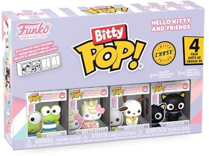 Funko Bitty POP! 4 Pack: Hello Kitty - Keroppi (1 in 6 Chase Chance) | Official Anime Merch - Tiny 0.9 inch Figures with Display Shelf - Cake Topper, Party Bag and Stocking Filler Gift