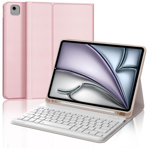 SENGBIRCH Keyboard Case for iPad Air 11 (M3 2025/M2 2024) - UK Layout Wireless Detachable Bluetooth Keyboard, Protective Folio Cover for iPad Air 11 inch, Light Pink
