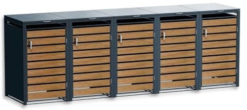 Metzler Mülltonnenbox 5er 240L 240L in Anthrazit & Holzoptik | 5 Tonnen | wetterfest | Container | Abfallbehälter | Tonnenhaus |abschließbar | Gartenbox | Müllbox