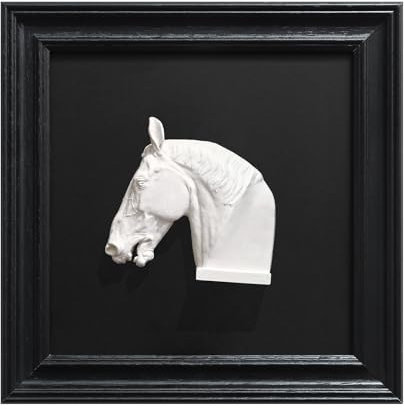 FOLKOR LIFE Gerahmte Wandkunst-Skulptur für Heimbüro-Dekor, Pferdekopf-Statue mit schwarzem Rahmen, hängendes Wandschild für modernes Bauernhaus, Wohnzimmer, Schlafzimmer, Dekoration