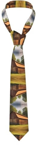 Herren-Krawatte aus Holz, Scheunen-Landschaftsdruck, lange schmale Krawatte für Trauzeugen, Business und Hochzeit, stilvoll und langlebig, Schwarz, Einheitsgröße, Schwarz, EinheitsgröÃŸe