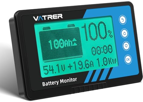 VATRER POWER Moniteur de Batterie 500A avec Shunt LCD 8V-120V | Shunt 500A, écran LCD rétroéclairé, alarme sonore, compatible batteries LiFePO4 et plomb-acide 8V-120V