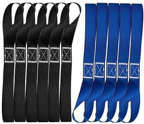 GIUSOBG 12 Stück Zurrschlaufen Motorrad 800kg 45 x 25mm Spanngurt Schlaufen | Gurtschlaufen Nylon Zurrschlaufen Kurz für Anhänger Motorradtransport Strandmotorräder Fahrräder Schwarz und Blau
