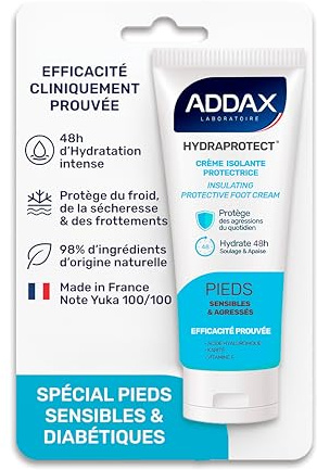 ADDAX HYDRAPROTECT Insulative Fußschutzcreme, 100 ml – Barriere gegen Aggressionen, Feuchtigkeit 48 Stunden – Panthenol, Glycerin & Sheabutter – trockene, empfindliche oder empfindliche Haut