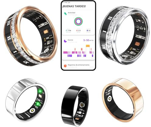 SMARTIA - Anillo Inteligente – Smart Ring Hombre Mujer – Anillo Actividad Fitness – Tensiometro - Anillo Control Salud – Monitoriza Sueño y Estres - Control Periodo Menstrual - INCLUYE PUERTO DE CARGA