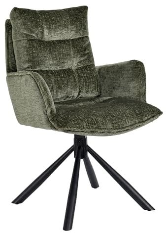 Duhome Esszimmerstuhl mit Armlehnen Schminktischstuhl aus Chenille 180° Drehbar Automatische Rückstellfunktion Sessel für Schlafzimmer Wohnzimmer Büro, Grün