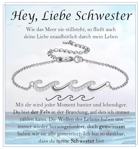 FAOMZQ Schwester Geschenk, Wellen Armband für Mädchen, Liebevolles Geschenke für Schwester, Geschenkideen für die Große Schwester von Bruder zum Geburtstag Abschluss Kommunion Weihnachten
