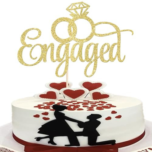 Xsstarmi 1 Pack Engaged Cake Topper Gold Ring Glitter We're Engaged Theme Bridal Shower Cake Pick for Wedding Engagement Party Cake Decorations