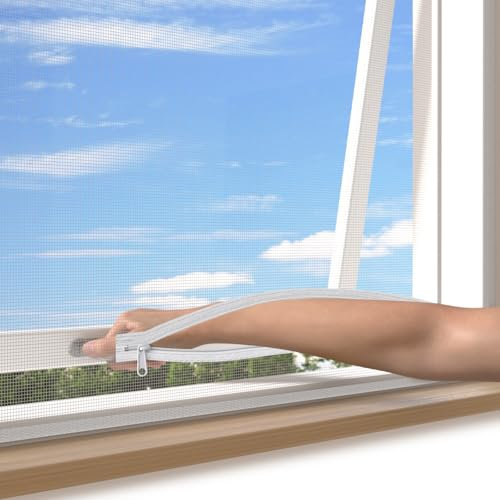 BKSAI Window Fly Screen with Double Zip Opening, Easy to Open & Close Window, Tear-Resistant Fiberglass Mosquito Window Net, Cuttable, Self-Adhesive Window Screen Mesh