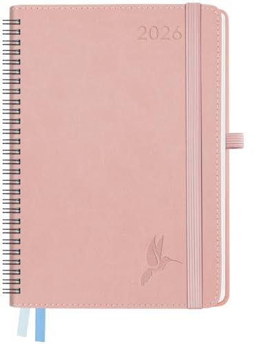 FEKSINO Kalender 2026 Ringbuch Buchkalender ca. A4 28,6 x 21 cm,Terminplaner&Wochenplaner 2026 1 Woche 2 Seiten mit PU-Leder Softcover, Rosa