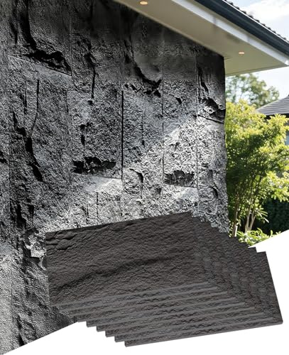 Panneaux Muraux Extérieurs en Pierre Artificielle Noire, 3, 6 Ou 9 Pièces, Imitation Pierre Spell Rock, Panneaux Décoratifs en PU(9pcs)