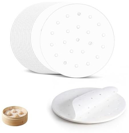 ZMZaoan 100 Stück Dim Sum Papier Ø 23 cm als Unterlage für Bambusdämpfer, Heißluftfritteuse - Bambus Dampfgarer Unterlagen Rundes, Antihaftbeschichtetes Backpapier für Dampfgarer Air Fryer Liner