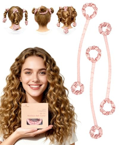 BONNET QUEEN 3er Set Lockenwickler Über Nacht Für Heatless Curls und Locken Ohne Hitze Mit Verstellbarem Haargummi für Perfekte Haarwellen am Morgen Enge Locken, Cream Pink