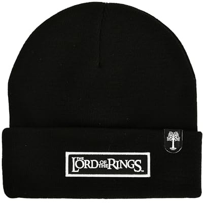 Elbenwald Der Herr der Ringe - Mütze aufgeticktes Logo Patch breiter Umschalg Schwarz Herren Damen