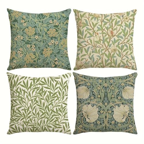 Kissenbezug 40x40 4er Set Leinen mit klassischem Blumenmuster für Sofa | Stabil belüftetes Leinengewebe, stilvolle Einrichtung und tolles Festgeschenk