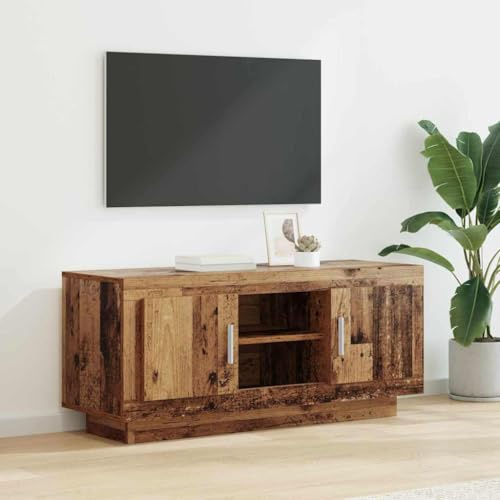 Holamys TV-Schrank Altholzoptik, 102x35x45 cm, Holzwerkstoff, mit 2 Türen, Regal, TV-Möbel für Wohnzimmer, Schlafzimmer, Entertainment Center, rustikales Design