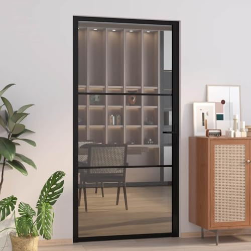 Générique Porte intérieure 102,5x201,5 cm Noir Verre ESG et Aluminium,Matériaux de Construction, Portes, Portes d'entrée,350563