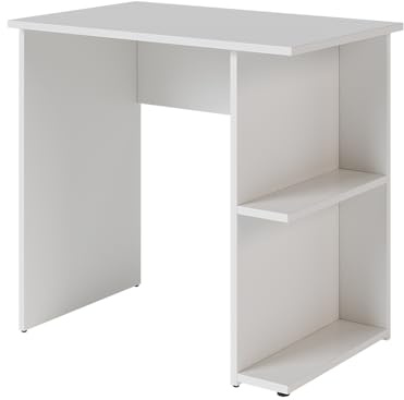 Vicco Schreibtisch Simple, Weiß, 80 x 50 cm, mit Zwei Ablagen zur organisierten Aufbewahrung