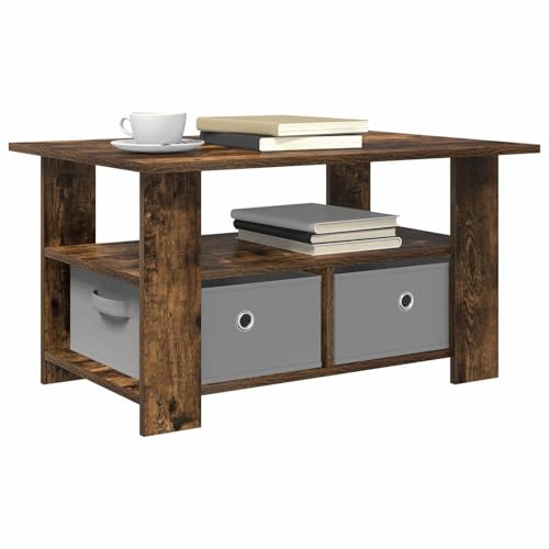 vidaXL Couchtisch Geräucherte Eiche 77 x 55 x 42 cm Holzwerkstoff, Moderner rechteckiger Couchtisch, stylisches Wohnzimmer, robuste Bauweise mit viel Stauraum für die Familie