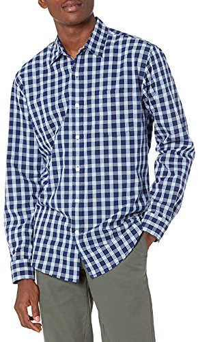 Amazon Essentials Men's Regular-Fit Long-Sleeve Casual Poplin Shirt, Blue Grey Plaid, XXL