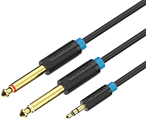Cable Audio Jack 3.5mm a Doble 6.35mm, Vention Cable Auxiliar Estéreo Jack 3.5 a Doble 6.35 Mono Macho Cable Digital de Interfaz para Mixer, Audio Recorder, Guitarra Eléctrica, Amplificador (1.5M)