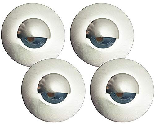4X Round LED Eyelid Plinth Light Kit | Stainless Steel & Natural White | Bathroom & Kitchen Skirting Kickboard Spot Lights | Recessed/Flush Cabinet Counter Panel Lighting