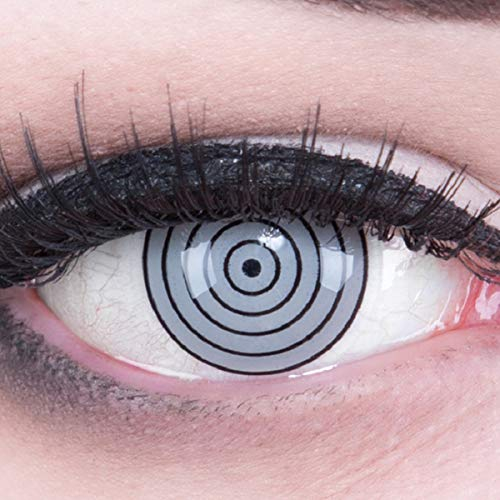 Meralens 1 Paar Farbige Anime Manga Kontaktlinsen Ohne Stärke mit gratis Kontaktlinsenbehälter - Sharingan Rinnegan Eye in grau grey perfekt zu Hereos of Cosplay Halloween 12 Monatslinsen