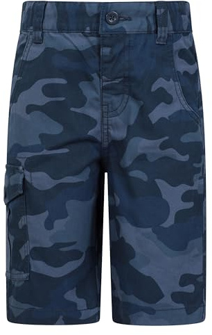 Mountain Warehouse Kids Camo Cargo Shorts - 100% Cotton Shorts, Lightweight Short Trousers, Pockets, Easy Care Camo Pants - Spring Summer, Camping, Travelling Navy (Camo) Teen Size 13 Years
