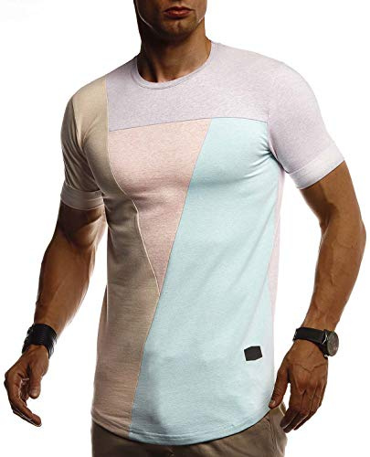 Leif Nelson LN8322 - Maglietta estiva a maniche corte da uomo, a righe, girocollo, Slim Fit, in cotone, colore bianco e nero, Lilla, XXL