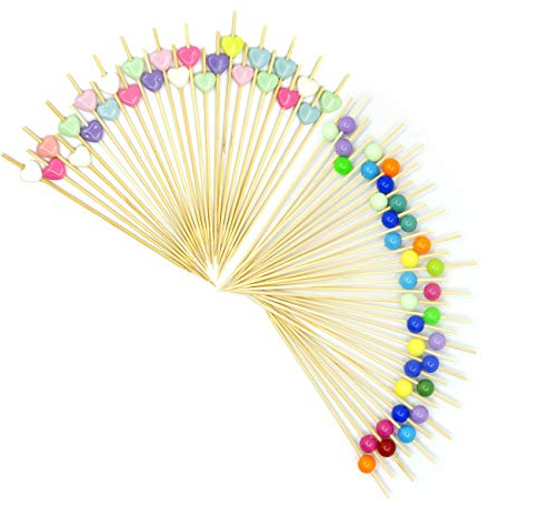 200 Palitos para Cócteles Cóctel Mezclador Bambú Frutas para Barbacoa Fiesta, Coctelería Pinchos san valentín boda fiesta (Perla de color)