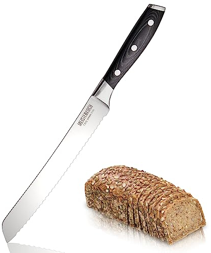 MEISTERKOCH Brotmesser Messer Küchenmesser | 20 cm Klinge aus rostfreiem deutschen Edelstahl | ergonomischer Micarta-Griff mit Fingerschutz, 3-fach vernietet