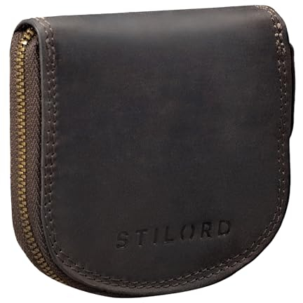 STILORD 'Cash' Wiener Schachtel Leder Vintage Münzbörse Münzetui mit Reißverschluss Slim Minibörse Kleine Geldbörse Schüttelbörse Echt Leder, Farbe:dunkel - braun