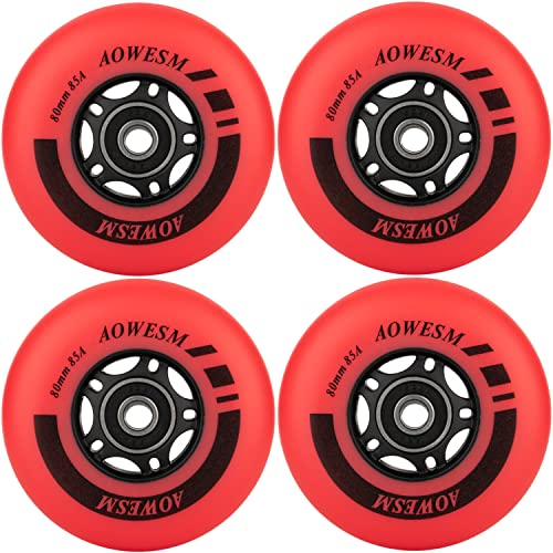 AOWESM Inline Skate Wheels 85A Gripper Asphalt Outdoor Inline Roller Hockey räder mit Kugellager ABEC-9 (4er-Pack) (rot, 80 mm)
