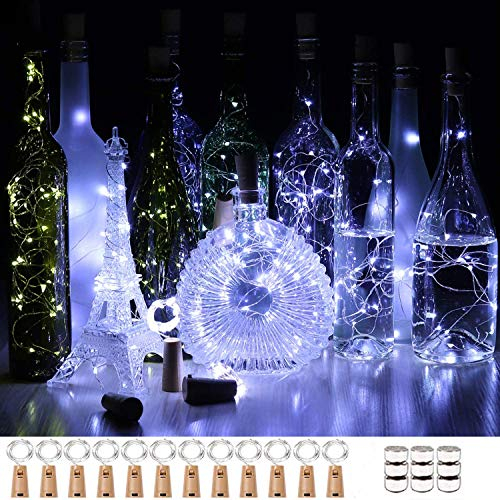 Unihoh Wine Bottle Lights with Cork, [12 Pack] 2M 20 LEDs Fairy Lights Battery Operated with Copper Wire String Lights for DIY Party Christmas Holiday Wedding Indoor Outdoor Decoration - Cool White