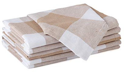 Encasa XO Serviettes en Coton Lot de 6 | Chèques Beige Buffalo | Taille 43x43 cm | Serviettes de Table | Lavables en Machine et Réutilisables