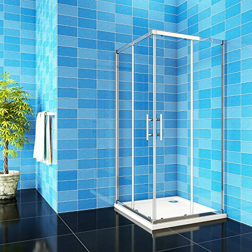 Aica Sanitär Duschkabine Eckeinstieg 100x90x185cm Duschabtrennung Schiebetür Echtglas Duschtür 6mm glas Höhe 185cm