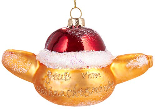 BRUBAKER Gruß vom Weihnachtsmarkt - Wurst im Brötchen mit Weihnachtsmütze - Handbemalte Weihnachtskugel aus Glas - Christbaumschmuck Figuren lustig Deko Anhänger Baumkugel - 12 cm