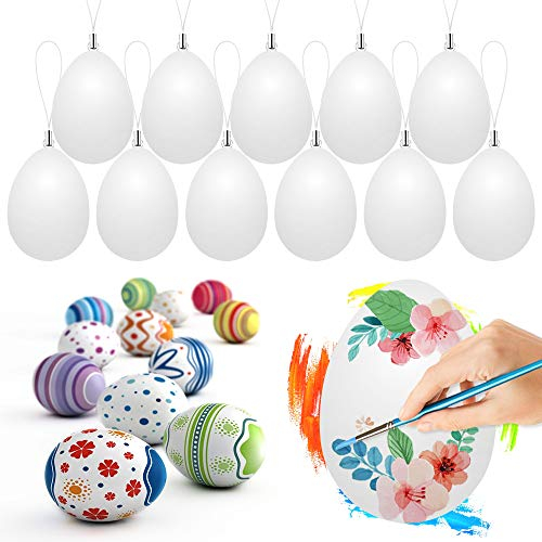 Wishstar Ostereier Plastik, Ostereier zum Bemalen, 50 Stück Deko Ostern Eier, Aufhängen Eier mit Seil Ostern Basteln, Ostereier zum Aufhängen für Dekoration und Geschenk
