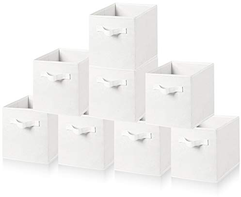 Amazing Tour 8 PCS Cube Storage Boxes 27x27x27 Foldable Fabric with Handles Collapsible for Home Office Nursery Organiser - Clothes Basket Containers, White