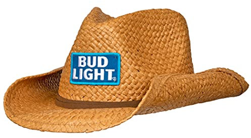 Bud Light Chapeau de cowboy en paille avec bande marron, taille unique