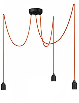 Relight Pendelleuchte 3-flammig Kraken (höhenverstellbar), E27 Lampenfassungen aus Bakelit, 3x 3 Meter Textilkabel Orange