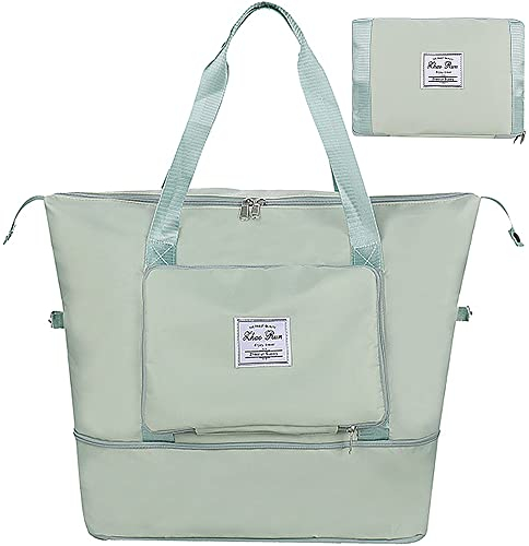 WANYIG Faltbare Reisetasche Handgepäck Großer Kapazität Sporttasche mit Nassfach Schulter Umhängetasche wasserdichte Ausflugstasche für Urlaub und Sport 20L-35L (Grün)