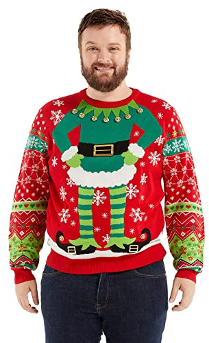 OFF THE RACK Hässlicher Weihnachtspullover, Unisex Lustiger Chunky Fair Isle Gestrickter Festlicher Pullover für Party Rock Your Best Elf L
