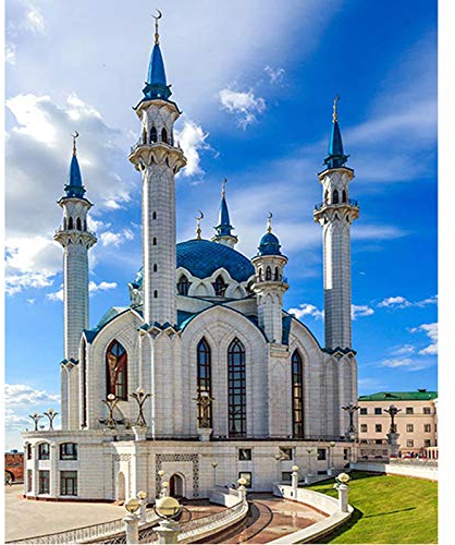 YSCOLOR Diamant Painting 5D DIY Diamant Kirche Stickerei Diamant Malerei Kreuzstich Islam Muslim Heilige Moschee Volle Runde Mosaik Strass Runde 30X40cm