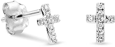 Miore Schmuck Damen 0.04 Ct Diamant Ohrstecker Kreuz mit 16 Diamanten brillanten Ohrringe aus Weißgold 9 Karat / 375 Gold